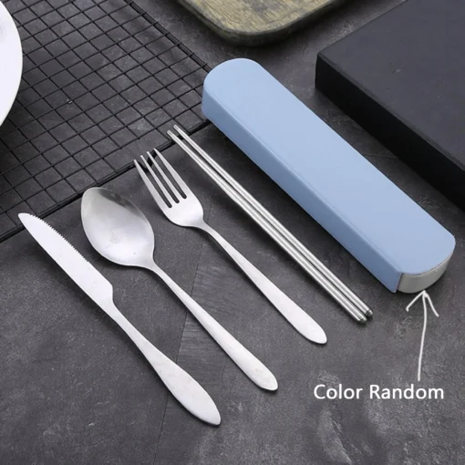 4Pcs/Set Stainless Steel Chopsticks  Spoon Fork Steak Knife with Storage Case - Image 6