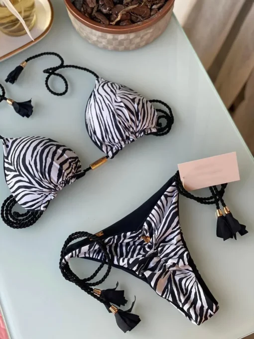 New Women Bikini Backless Rope Triangle Swimsuit Multicolor - Image 30