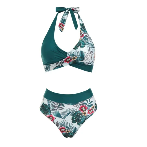 bikini Beach Colour Block Floral Printed Women's Swimsuit - Image 22