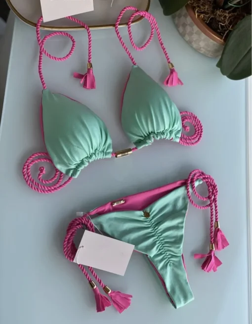 New Women Bikini Backless Rope Triangle Swimsuit Multicolor - Image 2