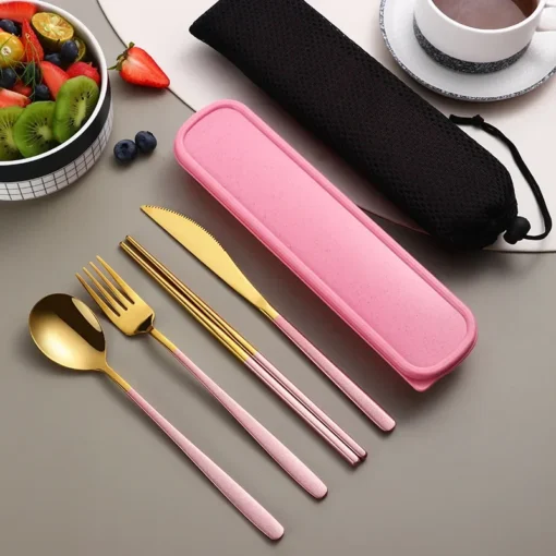 Stainless Steel Tableware Set Portable Cutlery Dinner Knife Fork Spoon Chopsticks Four-piece Suit with Box - Image 15