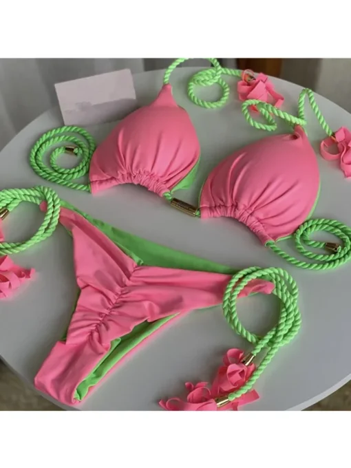New Women Bikini Backless Rope Triangle Swimsuit Multicolor - Image 9
