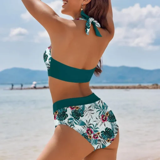 bikini Beach Colour Block Floral Printed Women's Swimsuit - Image 5