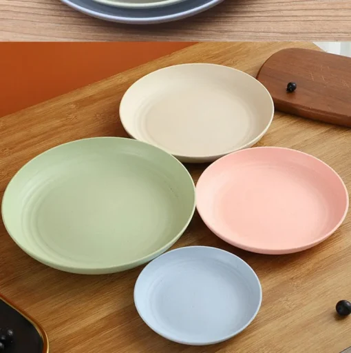 Wheat Straw Solid Color Round Plates - Image 28