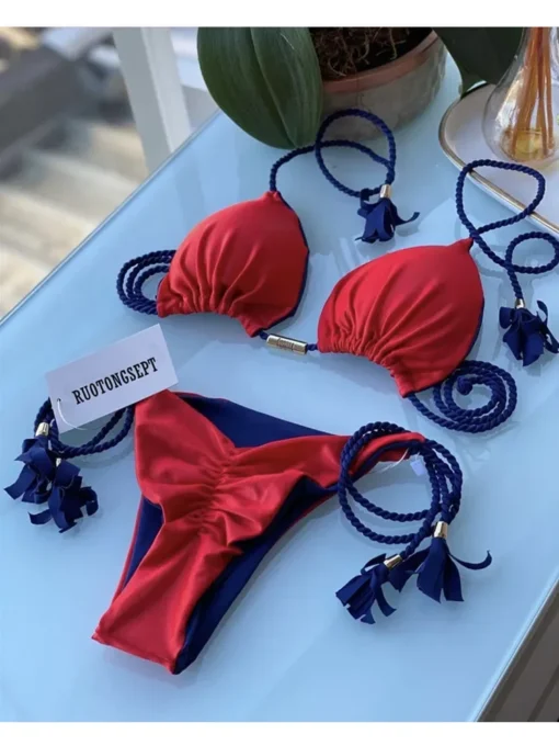 New Women Bikini Backless Rope Triangle Swimsuit Multicolor - Image 13