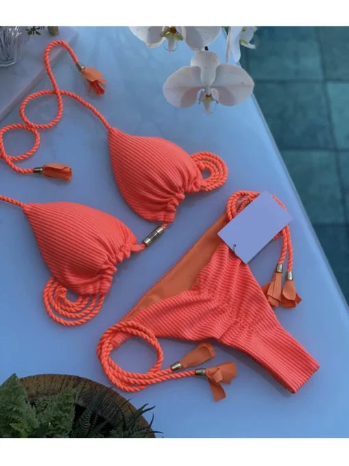 New Women Bikini Backless Rope Triangle Swimsuit Multicolor - Image 17