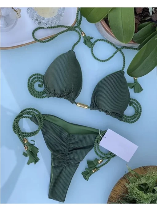 New Women Bikini Backless Rope Triangle Swimsuit Multicolor - Image 20