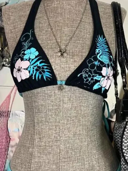Sexy Hottie Print Laced Up Backless Bikini - Image 18