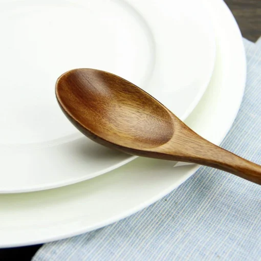 5 Pieces Wooden Spoon Soup Spoon and Fork Tableware - Image 5