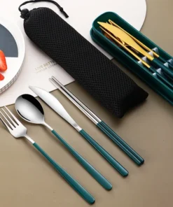 Stainless Steel Tableware Set Portable Cutlery Dinner Knife Fork Spoon Chopsticks Four-piece Suit with Box