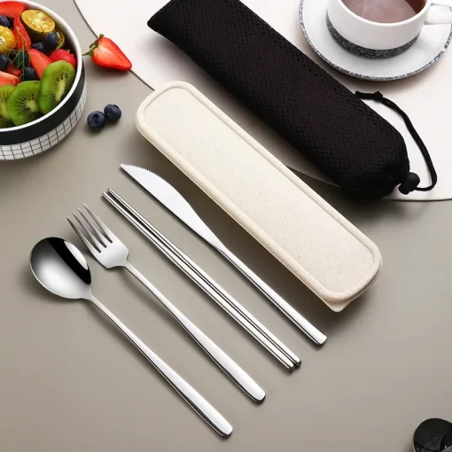 Stainless Steel Tableware Set Portable Cutlery Dinner Knife Fork Spoon Chopsticks Four-piece Suit with Box - Image 10