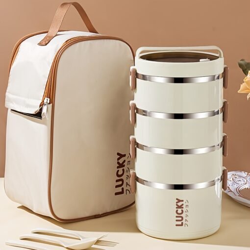 1 Set of Spacious Insulated Stainless Steel Lunch Box - Image 3