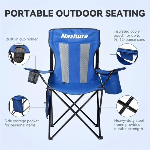 2 Pack Folding Outdoor Camping Chairs with Cooler Pouch - Image 3