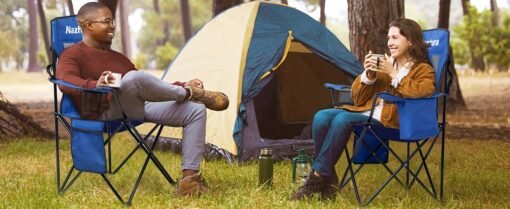2 Pack Folding Outdoor Camping Chairs with Cooler Pouch - Image 20