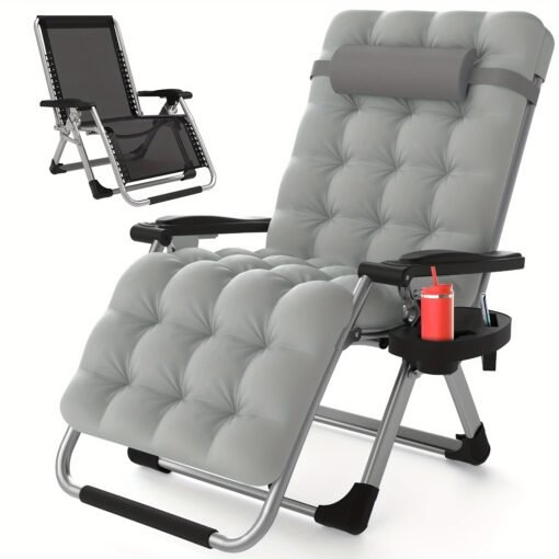 440lbs Ergonomic Outdoor Zero Gravity Lounge Chair with Cup Holder - Image 2